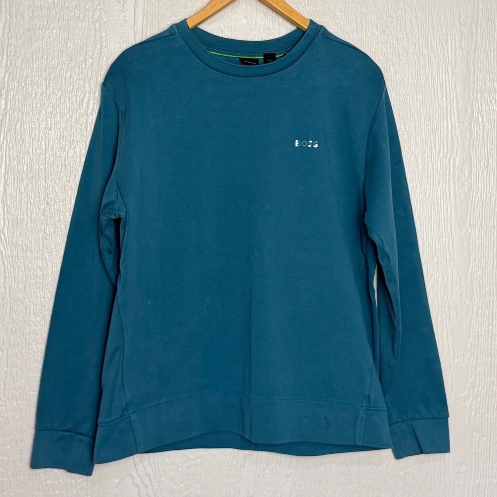 Hugo Boss Mens Teal Blue Crewneck Pullover Size M Fablulous Feel!